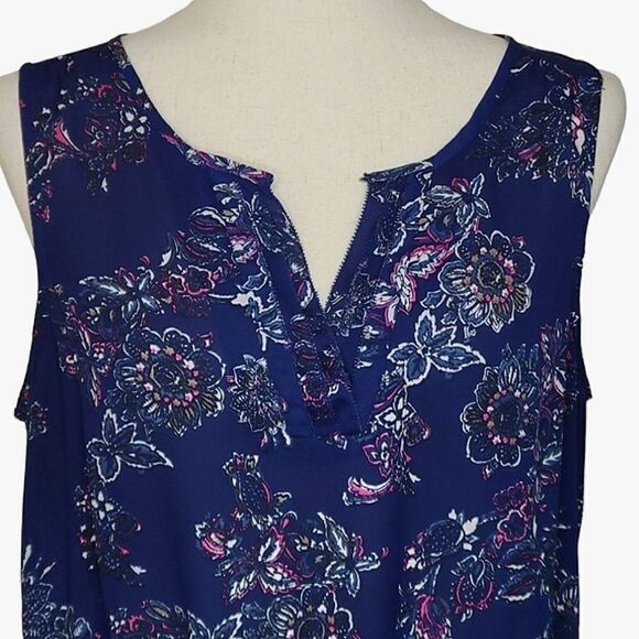 Ricki's Navy Blue Floral Split Neck Elastic Waist Sleeveless Dress Size L - Picture 4 of 7